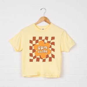 Simply Sage Market Women's Sun Shine Checkered Short Sleeve Relaxed Fit Cropped Tee - 1 of 3
