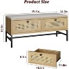 Rattan Shoe Bench, 39.3" Entryway Bench with 2 Storage Drawers Wooden Storage Bench with Linen Seat Cushion Shoe Bench - 2 of 4