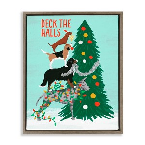 Stupell Industries Deck The Halls Stacked Dogs Floating Frame Canvas Art - 1 of 4