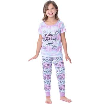 Friends TV Show Logo Girls' Rather Be Watching Sleep Jogger Pajama Set Multicolored