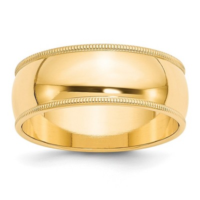 Black Bow Jewelry 8mm 10K Yellow or White Gold Half Round Milgrain Standard Fit Band