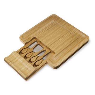 Twine Four Piece Bamboo Cheese Board and Knife Set