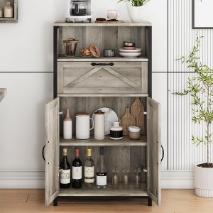 Farmhouse Storage Cabinet, Floor Cabinet with Barn Doors and Drawer, Wood Kitchen Cabinet with Metal Frame - 1 of 4