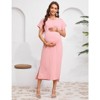 Women's Maternity Summer Dress Short Sleeve Crew Neck Pregnancy Clothe Fine Ribbed Baby Shower Dress - 3 of 4