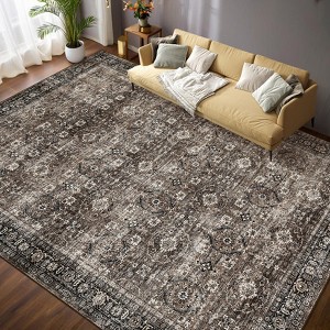 Washable Rugs Rug for Living Room Vintage Non Slip Bedroom Rug Retro Floral Accent Rugs Soft Faux Wool Low Pile Stain Resistant Carpet for Office - 1 of 4