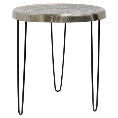 Logan 18" Silver Metal Round Side Table with Folding Black Legs