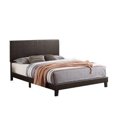 Queen Platform Bed with Leatherette Headboard Brown - Benzara