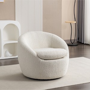 31'' Teddy Fabric Barrel Swivel Accent Chair with Metal Base, Plush Cushion and Rounded Back for Living Room - 1 of 4