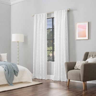 White Geometric Clipped Jacquard Light-Filtering Rod Pocket Curtain Panel