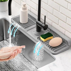 24'' Longer Kitchen Sink Faucet Mat - 7° Slope Self-Draining, Snap Lock Fit, Behind-Faucet Water Splash Guard - 1 of 4