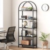 5 Tier Open Bookshelf, Industrial Arched Bookcase Display Shelf Racks, Wooden Bookcase Storage Shelves Metal Frame, Tall Storage Organizer, Black - 2 of 4
