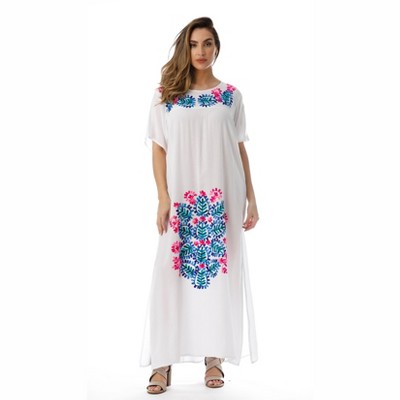Riviera Sun Mexican Embroidered Maxi Dress with Double Side Slits