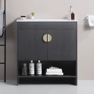 ALEXOUN Free-Standing Bathroom Vanity with White Ceramic Basin and 2 Soft Close Cabinet Doors & a Lower Open Shelf for Small Space - 1 of 4