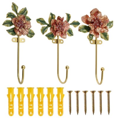 LunaLulinlk 3PCS Vintage Flower Shaped Decorative Wall Hooks, Zinc Alloy Heavy Duty Wall Hooks with Screws