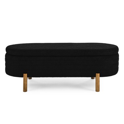 FONTOI Oval Storage Ottoman, Ottoman Foot Stools, Storage Bench for Living Room Bedroom, Black, 17.72"*16.34"*46.06"