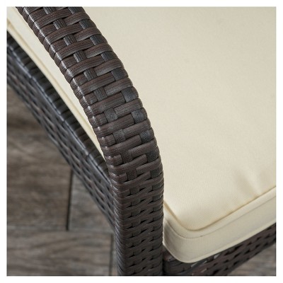 Brown Wicker 4-Person Round Patio Dining Set with Beige Cushions