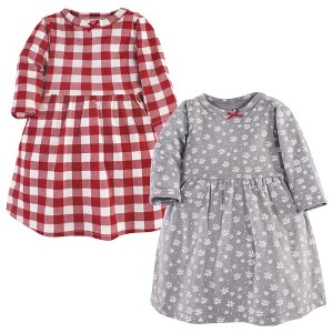 Hudson Baby Infant and Toddler Girl Cotton Long-Sleeve Dresses 2pk, Snowflake, 3-6 Months - 1 of 3