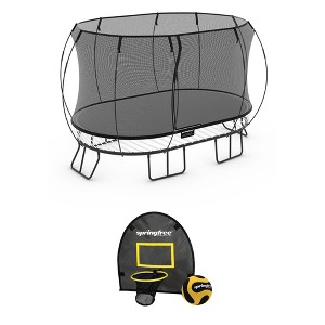 Springfree Trampoline Kids Outdoor Large Oval 8 x 13 Ft Trampoline w/ Enclosure & Outdoor Jumping Basketball Game FlexrHoop Accessory, Black - 1 of 4