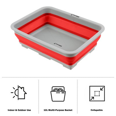 Red and Gray Collapsible Plastic Wash Basin for Camping