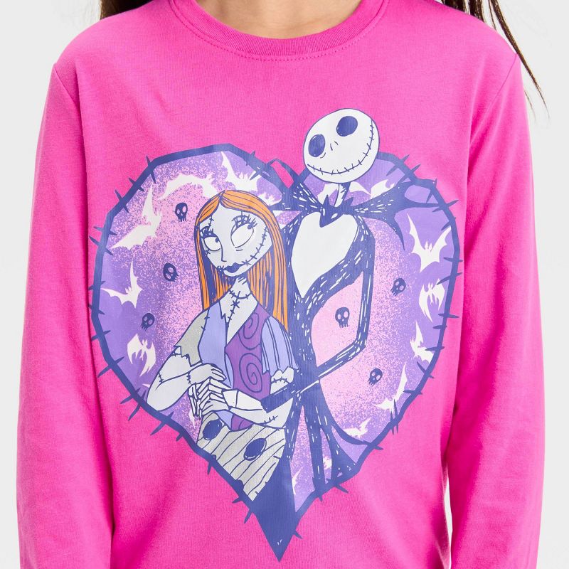Girls&#39; The Nightmare Before Christmas Jack &#38; Sally Long Sleeve Graphic T-Shirt - Pink, 2 of 6