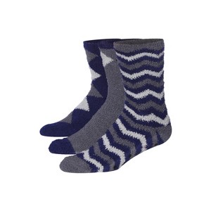 JAMES FIALLO Mens 3 Pairs Bed Socks For Elderly Argyle Accents Zigzags Patterned Solid Anti-Skid Soft Fuzzy Crew Socks - 1 of 1