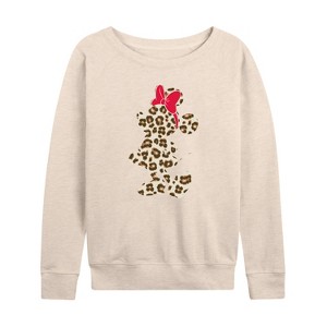 Women's - Disney - Leopard Print Minnie Lightweight French Terry Wide Neck Long Sleeve Shirt - 1 of 4