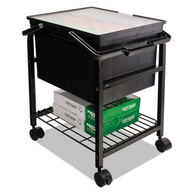 Black Portable Plastic File Box with Hinged Lid and Handles