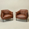 KINWELL 33" Wide Faux Vegan Leather Upholstery Barrel Chair with Metal Legs, Set of 2 - 2 of 4