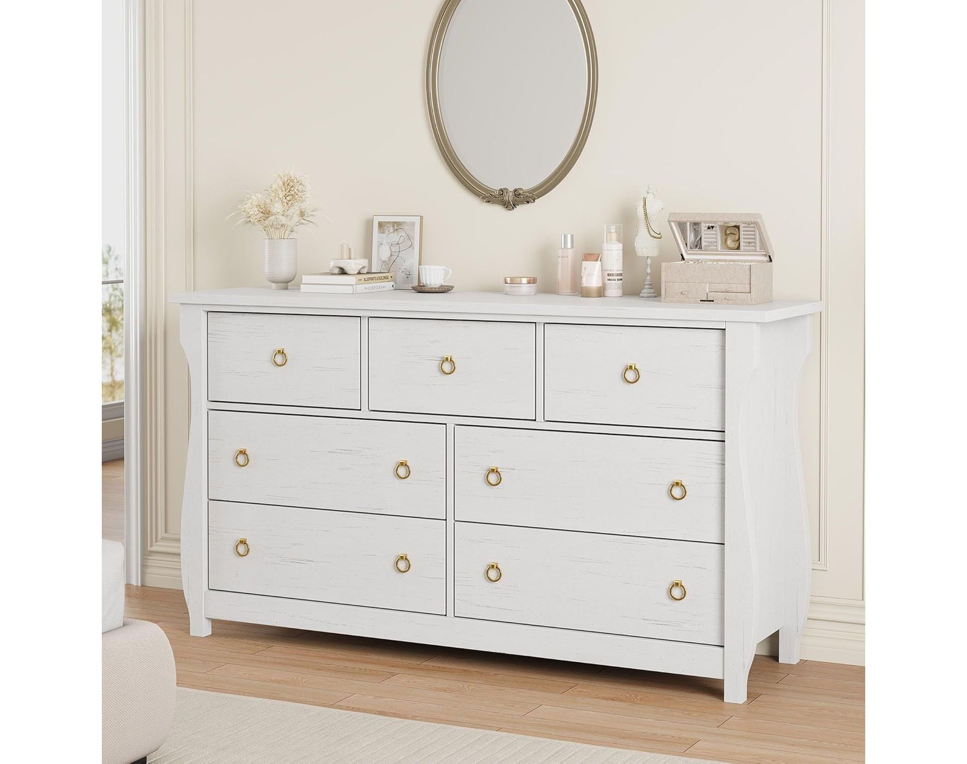 54" Wide 7-Drawer Dresser - Freestanding Storage for Bedroom Living Room Entryway