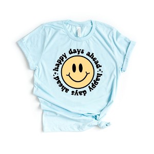 Simply Sage Market Women's Happy Days Ahead Smiley Face Short Sleeve Graphic Tee - 1 of 2