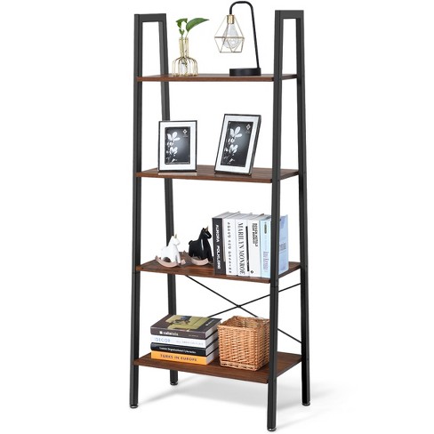 Costway 4-tier Wood Ladder Shelf Ladder Bookcase Bookshelf Display Rack ...