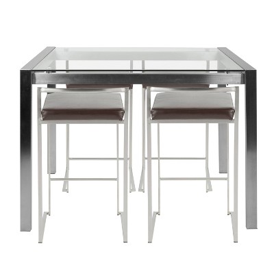 Sleek Fuji 5-Piece Counter Height Dining Set in Chrome and Brown