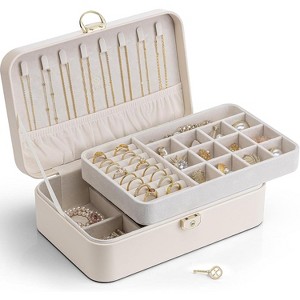 2-Layer Jewelry Box with Lock, Cream White Organizer Storage for Earrings, Necklaces & Rings, Gift for Women - 1 of 4