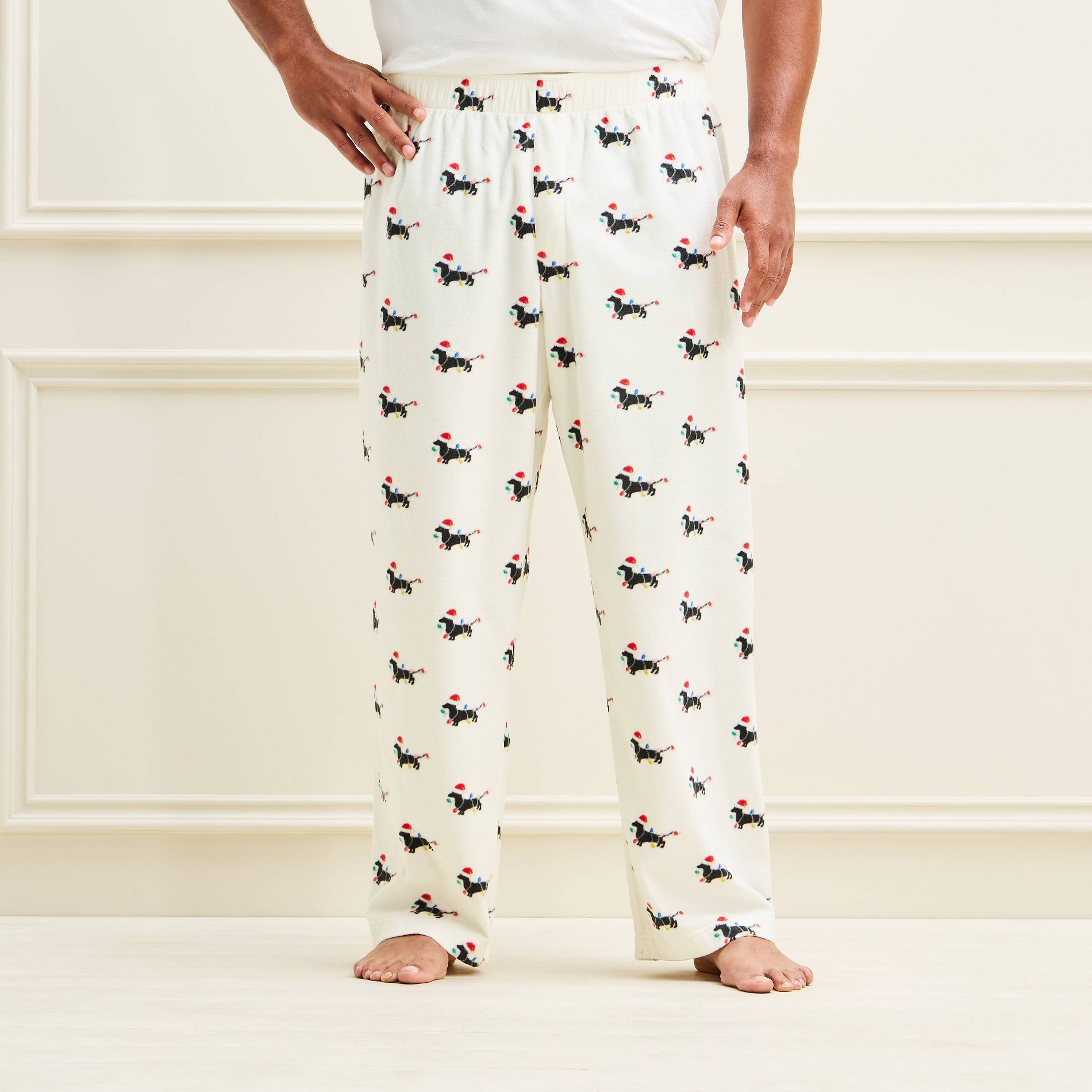 Men's Holiday Daschund Fleece Matching Family Pajama Pants - Wondershop™ Cream