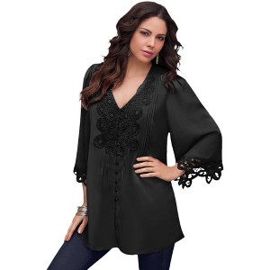 Roaman's Women's Plus Size Juliet Lace Big Shirt - 1 of 4