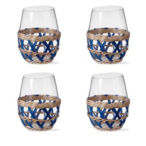 TAG 16 oz.Island Clear Glass with Blue Straw Sleeve Dishwasher Safe Beverage Glassware  Dinner Party Wedding Resturant Set 4 - 1 of 3