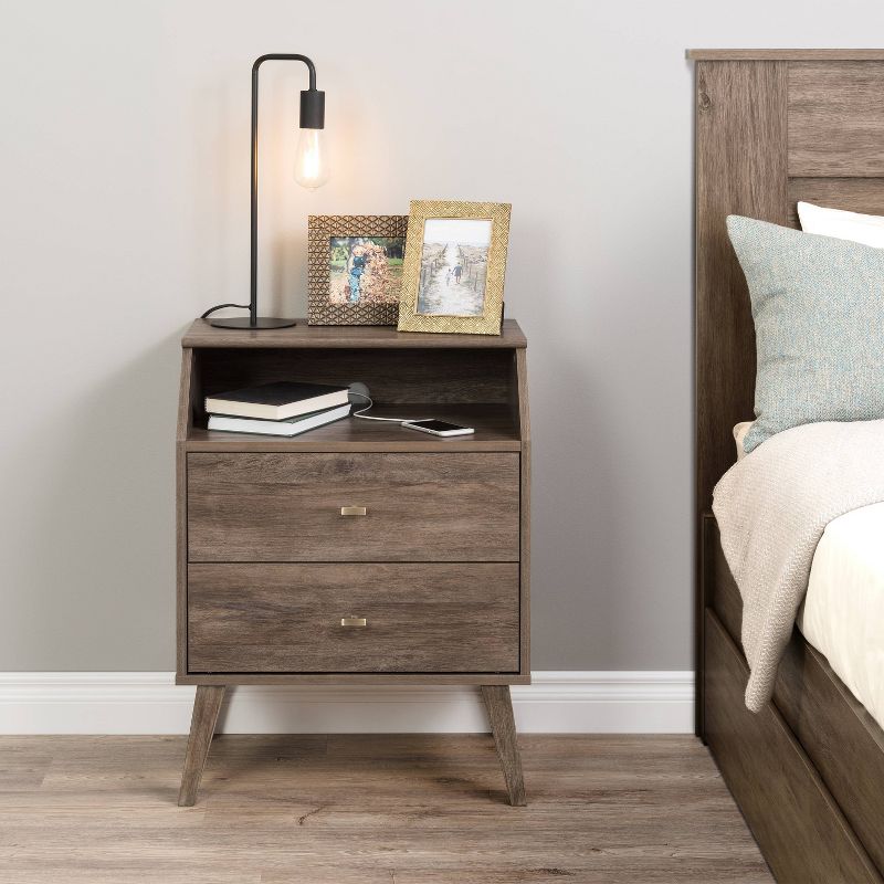2 Drawer Milo Mid-Century Modern Nightstand with Angled Top - Prepac, 6 of 9