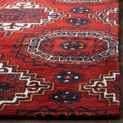 Handmade Tufted Red Wool Square Area Rug - 7' x 7'