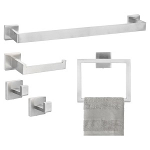 Unique Bargains Bathroom Stainless Steel Wall Mounted Towel Bar and Hook Toilet Paper Holder Set - 1 of 4