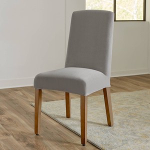 Sure Fit 2pc Hampstead Stretch Velvet Short Dining Chair Cover Light Gray: Polyester & Spandex, Pet Friendly - 1 of 4