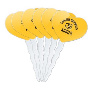 Cameron University Aggies Logo Heart Love Cupcake Picks Toppers Decoration Set of 6 - 1 of 4
