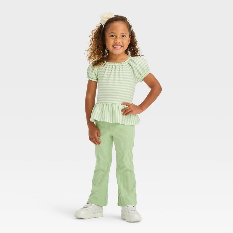 Toddler Girls' Striped Top & Leggings Set - Cat & Jack™ Green, 4 of 5
