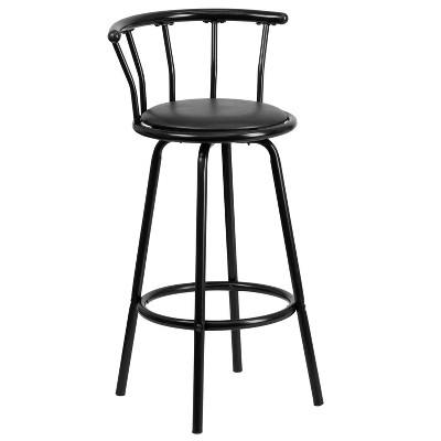 Flash Furniture Crown Back Black Metal Barstool with Black Vinyl Swivel Seat