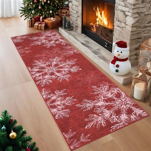 Nasitip Christmas Snowflakes Print Soft Area Rug Non-Slip Washable for Living Room Bedroom Holiday Decor - 1 of 4