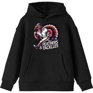 Thanksgiving Feathers & Tackles Turkey Football Player Adult Long Sleeve Hoodie - 1 of 2