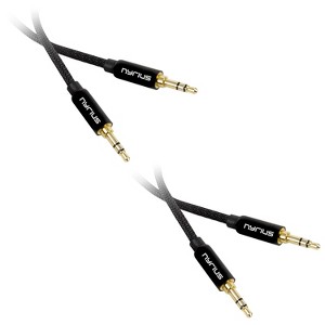 Nyrius Premium 3.5mm Auxiliary Audio Cable (3 Feet) with Tangle Free Protective Shielding & Step Down Connector - 2 Pack - 1 of 4