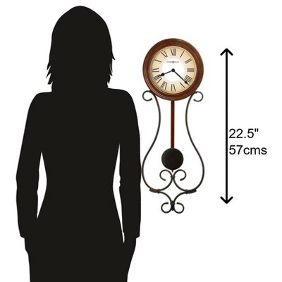 Antique Cherry and Black Iron Wall Clock with Pendulum