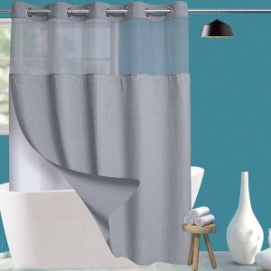 No Hook Waffle Weave Shower Curtain with Snap - in Liner, Hotel Luxury Grey, 71Wx 74H, Waterproof, Washable, See - Through Top Window - 1 of 4