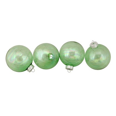 Northlight 4ct Green and Clear Shiny Iridescent Glass Christmas Ball Ornaments 3.25" (80mm)