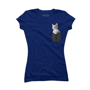 Junior's Design By Humans Pocket Kitten By Mitxeldotcom T-Shirt - 1 of 3
